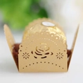 Detailed laser-cut rose hollow paper cupcake wrapper for wedding party dessert decor - Beige Gold