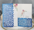 Elegant blue glitter laser-cut wedding invitation card set with floral hollow pattern - Sapphire Blue