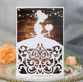 Elegant laser-cut wedding invitation featuring bride silhouette and vintage floral patterns - White
