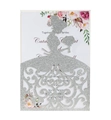 Elegant laser-cut bride silhouette wedding invitation with silver glitter and floral insert - Silver Glitter