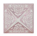Close-up of laser-cut glitter pink invitation cover with intricate rose floral patterns - Pink