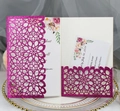 Elegant purple glitter laser-cut wedding invitation set with floral inner card and RSVP card - Rose Red