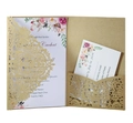 Invitation de mariage en papier kraft découpé au laser avec motif floral dentelle dorée - Style Papier Kraft
