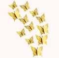 Details von 12 goldenen Hohl-Schmetterling-Wandstickern in verschiedenen Größen mit Metalleffekt - Reflektierendes Gold