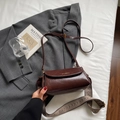 Vintage dark brown leather crossbody bag with ethnic style woven shoulder strap - Coffee No Charm