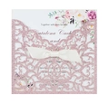 Invito matrimonio rosa glitterato tagliato al laser con fiocco e inserto floreale - Rosa