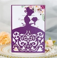 Invitation mariage en papier perlé violet découpé laser avec carte florale sur plat - Violet foncé