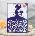 Élégante invitation de mariage violette découpée au laser avec silhouette en dentelle - Bleu Magique