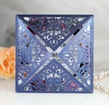 Square navy blue laser-cut lace wedding invitation made of high-quality pearl paper - Deep Blue