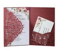 Detail of laser-cut burgundy floral wedding invitation set with floral inner card - Dark Red Style