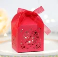 Detailed laser-cut heart pattern on a red pearlescent wedding favor gift box with ribbon - Pearlescent Red