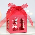 Red laser-cut candy box with ballet dancer silhouette and matching ribbon bow for weddings - Pearlescent Red