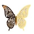 3D hollow butterfly wall sticker with gold and dark brown floral laser-cut wings - Reflective Gold