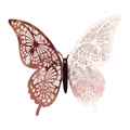 3D hollow butterfly wall decor in rose gold metallic finish with intricate floral patterns - Reflective Rose Gold