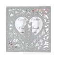 Silver glitter wedding invitation cover featuring laser-cut heart and kissing couple - Silver