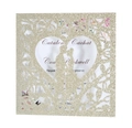 Champagne gold glitter laser-cut wedding invitation with heart silhouette and white insert - Cyan Gold