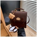 Vintage kleine donkerbruine rugzak met hond-patch en pluche beer accessoires - Koffie (Met Hanger)