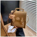 Vintage bruine rugzak met schattig hondenborduurwerk en pluche berenhangertje - Khaki (Met Hanger)