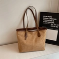 Minimalist camel suede tote bag with deep brown leather straps and gold buckle detail - Khaki