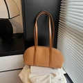 Vintage camel suede underarm bag with smooth leather straps and semicircular design - Khaki