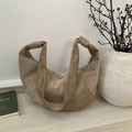 Sac hobo croissant en daim marron avec bandoulière nouée et détails en patchwork - Kaki