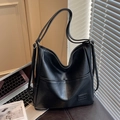 Bolso tote retro negro de gran capacidad con correas multifuncionales para uso diario - Negro