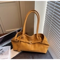 Sac fourre-tout rétro jaune moutarde grande capacité avec boucle argentée élégante - Brun Jaune