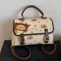 Sac à dos polyvalent blanc cassé avec imprimé chien et charm ours en peluche marron - Café avec Pendentif
