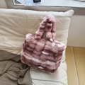 Sac fourre-tout en peluche marbré rose et blanc en fausse fourrure pour automne hiver - Bordeaux