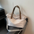 Grand sac de voyage cabas en nylon lilas pâle avec bandoulière et poche à carreaux - Gris