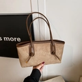 Light brown suede tote bag with diamond stitching and dark brown leather top handles - No Pendant / Khaki
