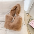 Bolso de peluche marrón con cordón blanco y cierre de botón de cuerno elegante - Marrón