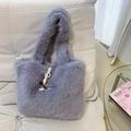 Bolso shopper de felpa lavanda con textura de piel sintética y cierre de cuerno clásico - Gris