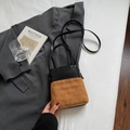 Fashionable black and brown bucket bag with quilted stitching and long strap - Brown No Pendant