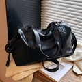 Borsa Boston classica in pelle sintetica nera a grande capacità con tracolla rimovibile - Nero