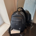 Eleganter schwarzer Rucksack aus PU-Leder mit Litschi-Struktur und Doppel-Reißverschluss - Schwarz