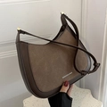 Sac sous le bras vintage en cuir marron et daim kaki avec des accents métalliques dorés - Marron