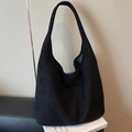 Minimalist black matte suede hobo shoulder bag for women with spacious tote design - Black