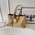 Borsa tote retrò in pelle scamosciata kaki con motivo a rombi e manici in marrone - Cachi Chiaro