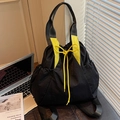 Bolso tote de lona negro y amarillo neón con cordón ajustable y bandolera - Negro