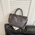 Bolso tote de nailon gris con ribete gris oscuro y correa de hombro ajustable de estilo sencillo - Gris