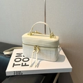 Chic beige square handbag in smooth leather and tweed fabric with gold hardware - White Without Pendant