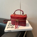 Red tweed and leather box handbag with gold zippers and a detachable shoulder strap - Red (No Pendant)