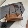 Vintage brown PU leather shoulder bag with long straps and caramel finish in retro style - Brown No Pendant