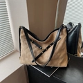 Quilted light brown suede backpack for women with black leather straps and gold buckles - Khaki