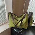 Grass green quilted suede hobo bag with dark brown leather straps and gold hardware - Green