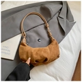 Sac croissant en daim marron avec bandoulière nouée et design minimaliste de style français - Brun Sans Pendentif