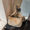 Light beige casual nylon shoulder bag with adjustable strap and buckle closure - Khaki