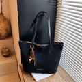 Sac cabas rétro noir avec pompon en perles et grande capacité pour le shopping quotidien - Noir