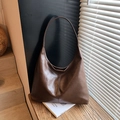 Große dunkelbraune Hobo-Schultertasche aus Kunstleder im Retro-Stil für Damen im Büro - Braun